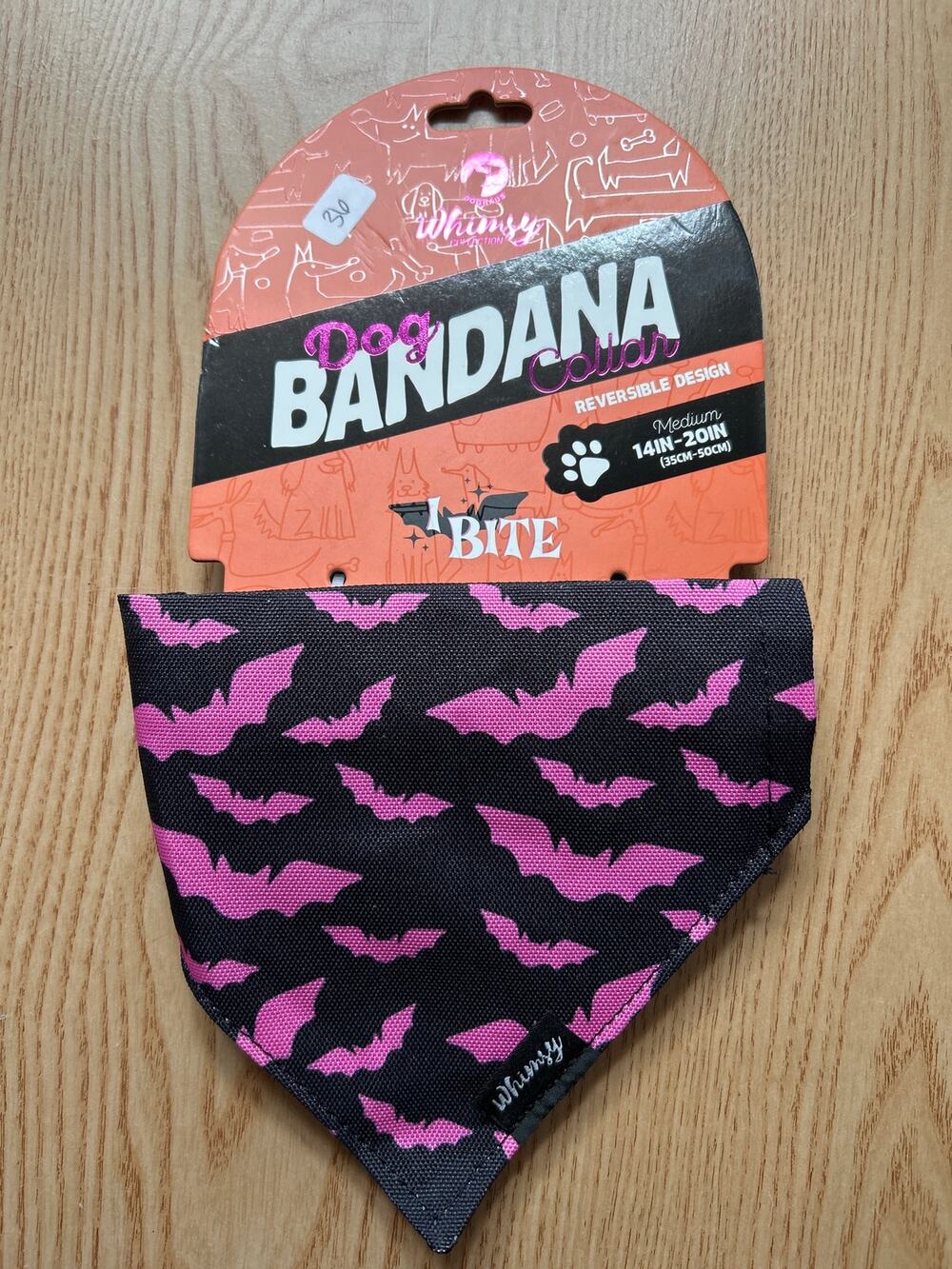 New Doggie🐶Halloween👻Pink Bat🦇Print Bandana Reversible Collar Medium 14"-20"
